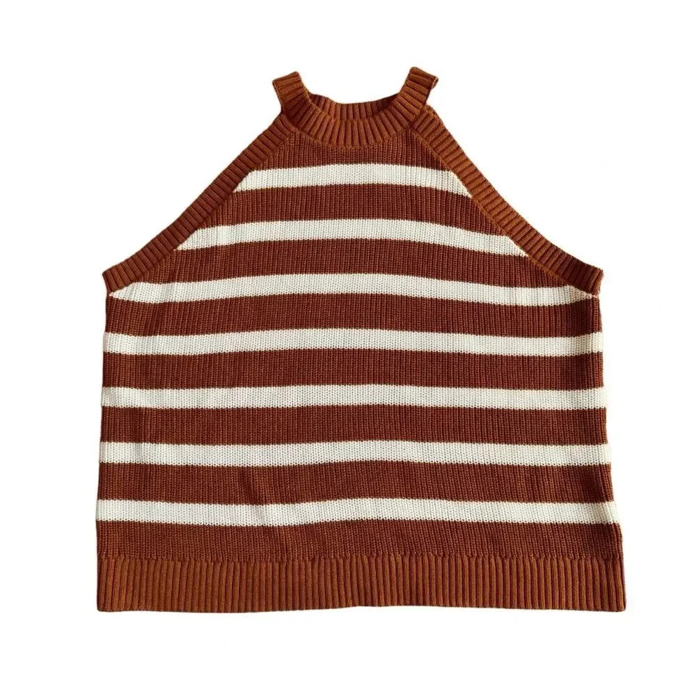 Old Navy Brown and White Striped Ribbed Halter Sweater Tank - Picture 2 of 7